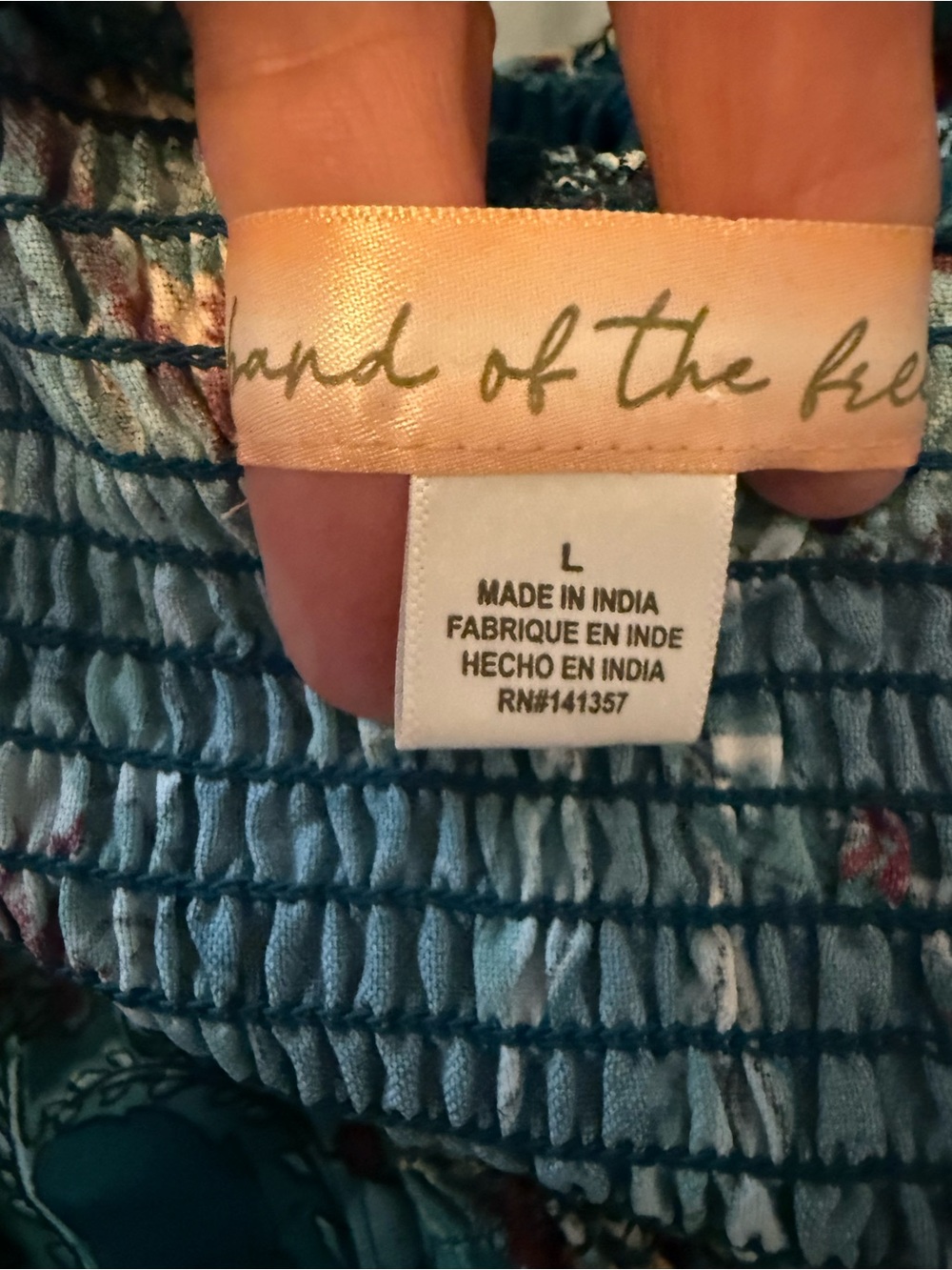 Band of the Free One Shoulder Floral Smocked Maxi Dress pockets Teal Size L Boho - Picture 3 of 7